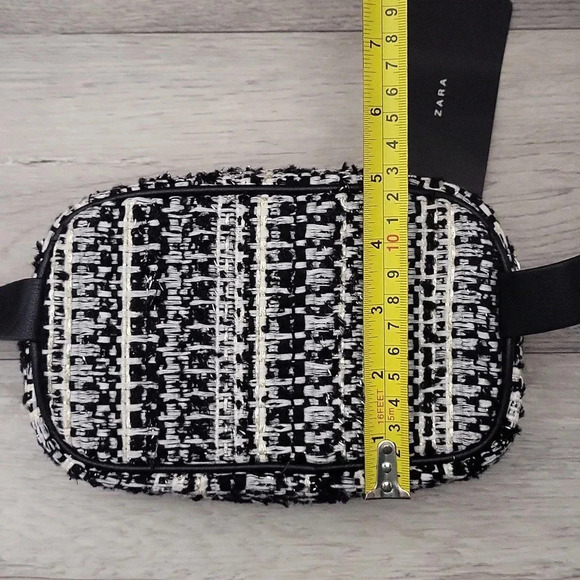 🛍ZARA‎ Black White Tweed Multi Pocket Belt Bag - Picture 12 of 13